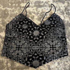 Justify Black and White Paisly Print String Strap Tank Crop Top Medium